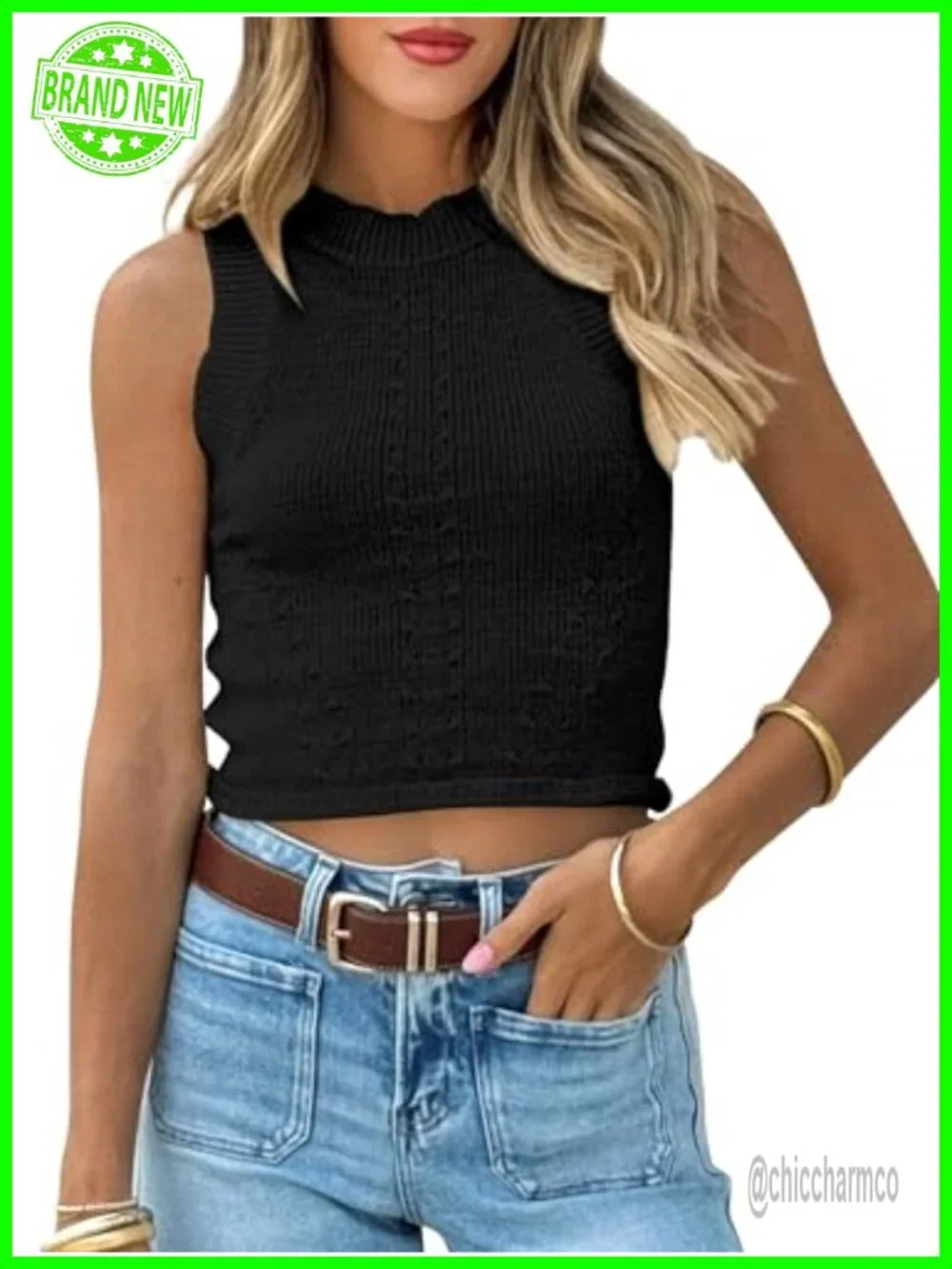 Sleeveless Sweater Top Crewneck Vest Y2k Knit Crop Tank